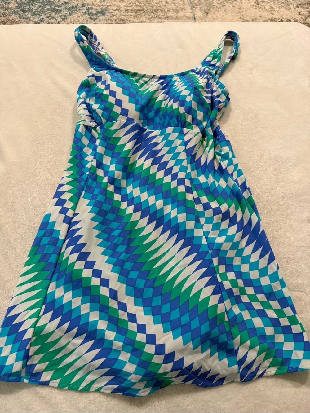 Sea Waves Swim Dress Size 16 Blue Green E24